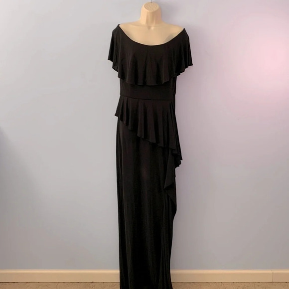 Rickie freeman for Teri Jon size 10 black formal maxi gown dress size ruffle - Picture 1 of 10